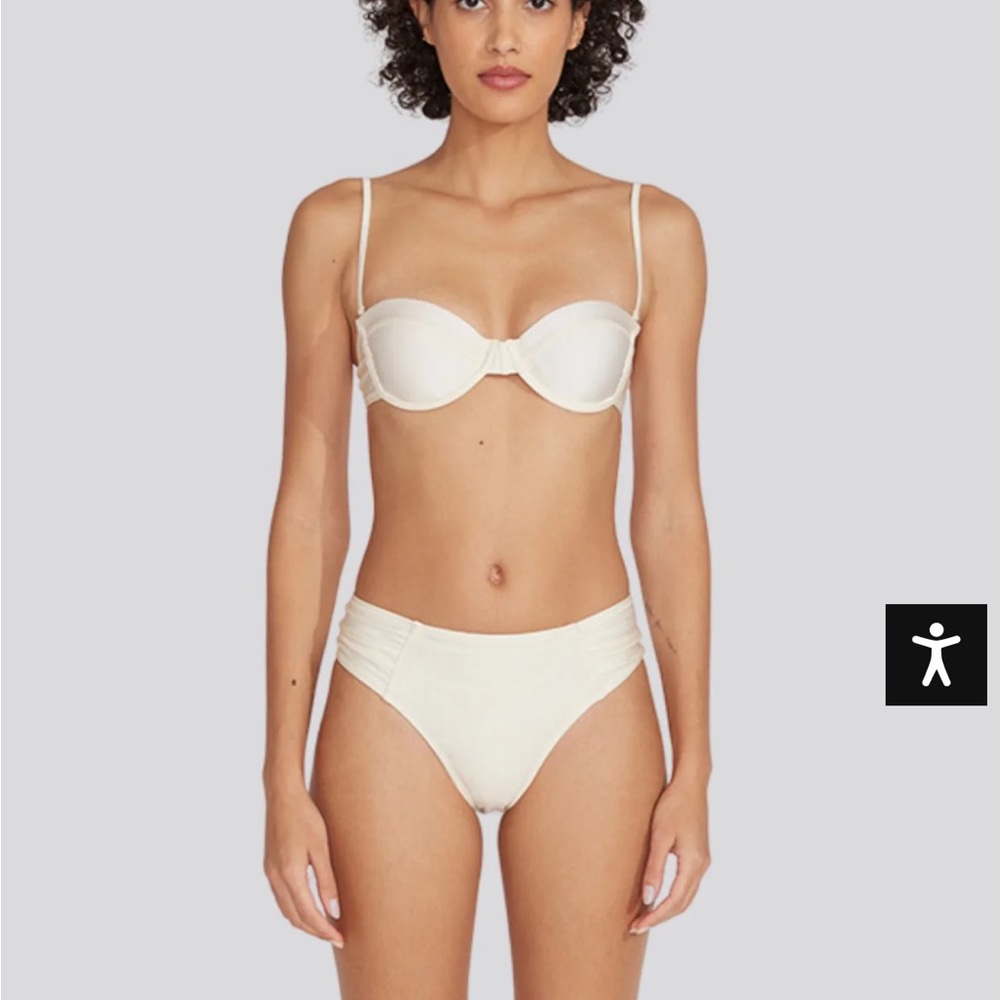 WORN ONCE Cream Women's Solid and Striped Bikini Set